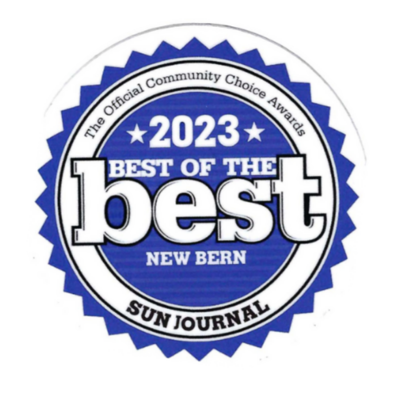 Best of the Best New Bern 2023 award logo. Awarded for marine construction by the Sun Journal and community. Bobby Cahoon Marine Construction