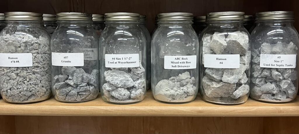 Jars with different types of rock, Bobby Cahoon Marine Construction